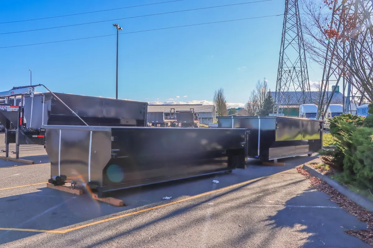 Roll-off dumpster ready for waste disposal at job site for 2 Yard Dumpster Rental in Plainfield
